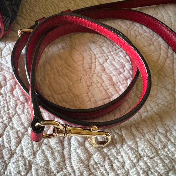 COACH Mickie Satchel in blue denim jacquard with red trim. - Picture 11 of 12